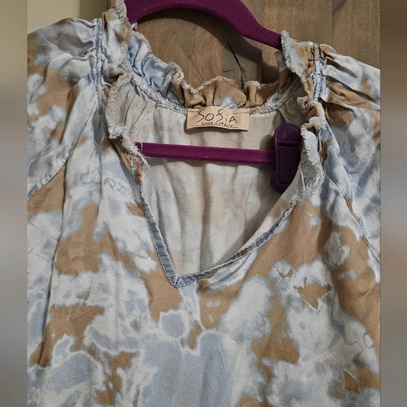 SOFIA MADE in ITALY Silk tunic dress. Celeste tie dye. Blue/ivory One size - Picture 9 of 10